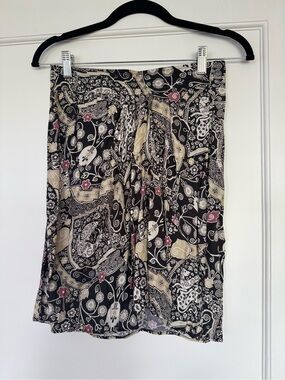 ISABEL MARANT Black & Cream Paisley/Patterned Midi Skirt with Pink Accents